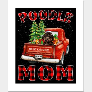 Christmas Poodle Mom Santa Hat Truck Tree Plaid Dog Mom Christmas Posters and Art